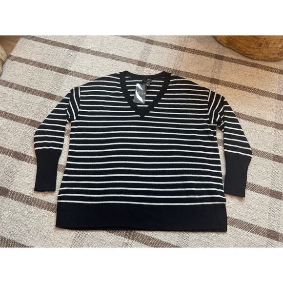 Nordstrom Halogen 100% Cashmere Sweater Women’s Medium Stripe Oversized Black - Picture 1 of 7